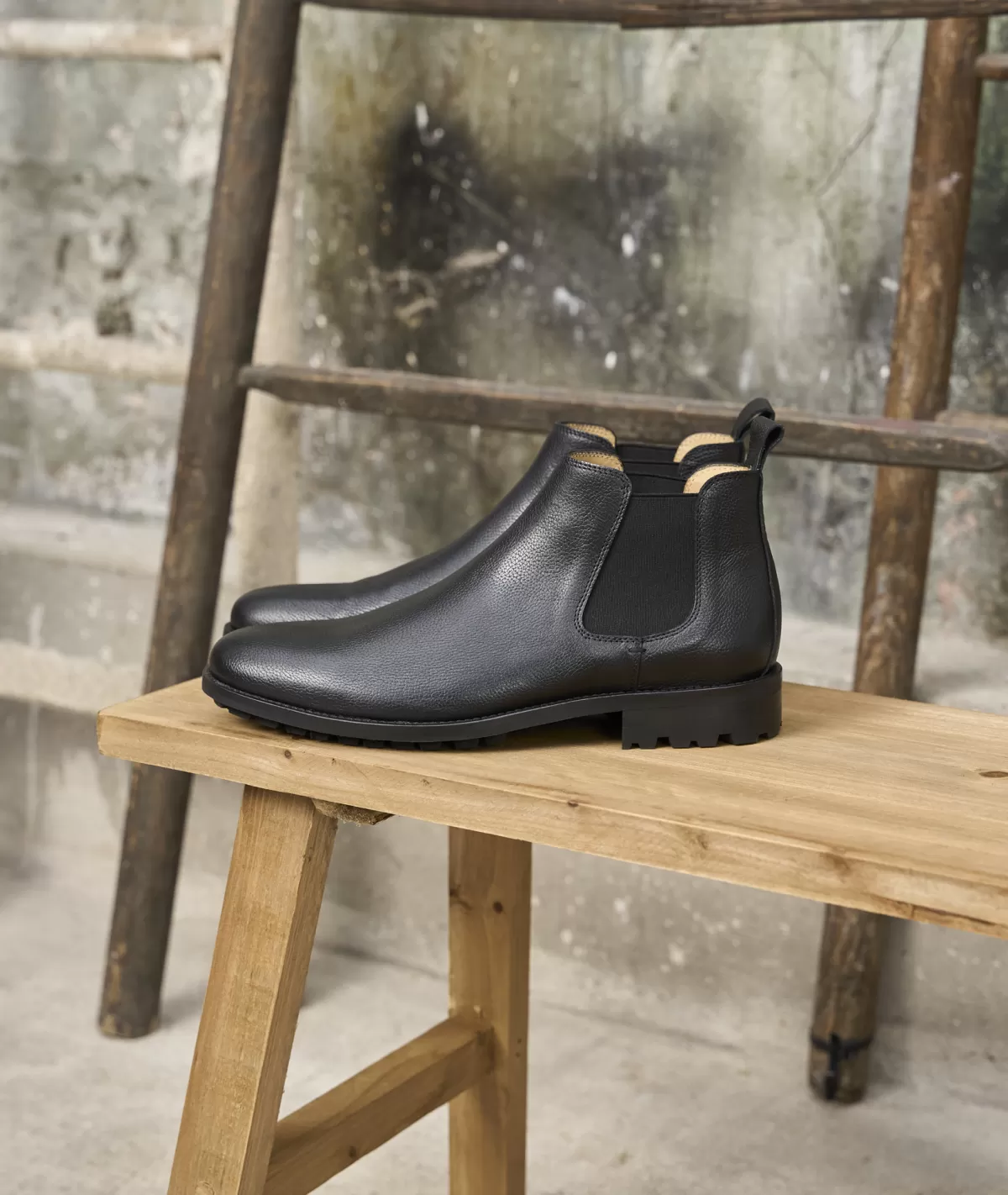 Cheap BOTTINE CHELSEA HOMME EN CUIR NOIR grainé Homme Bottines