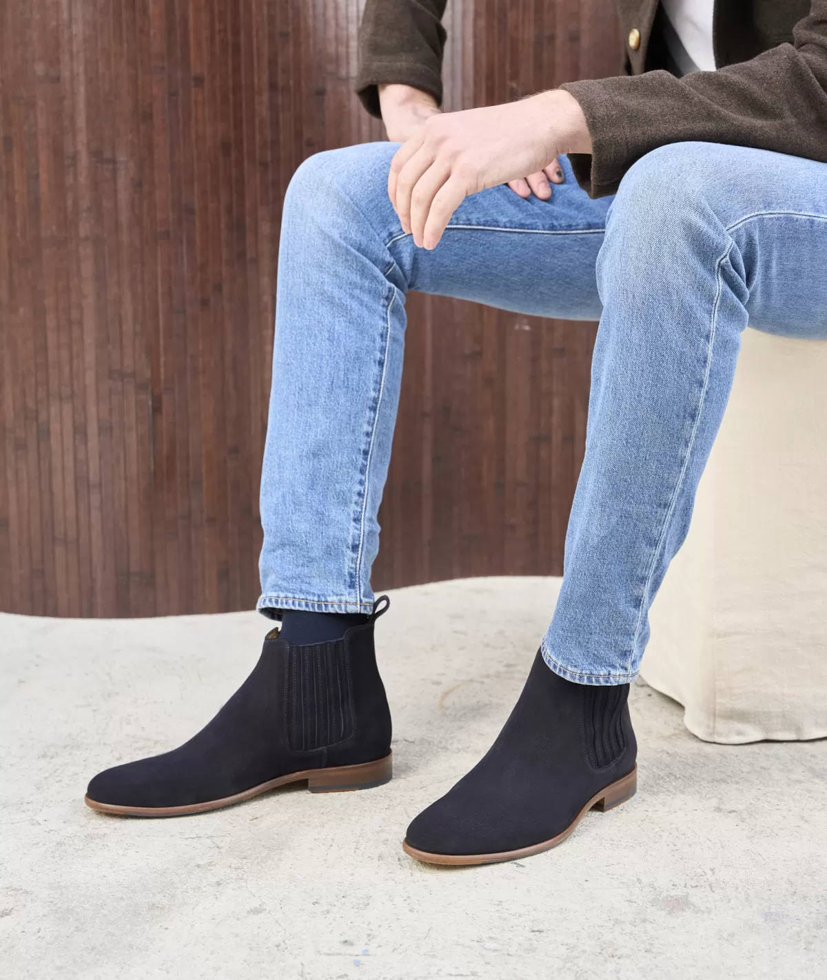 Outlet Bottine western en daim bleu marine Homme Bottines