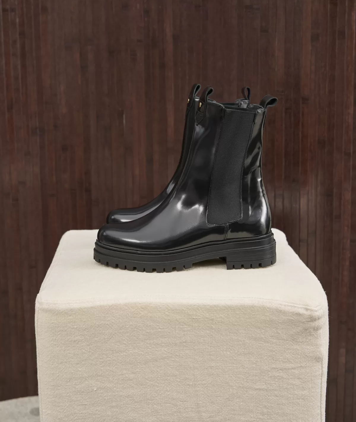Flash Sale BOTTINES CHELSEA CUIR NOIR vernis Femme Boots