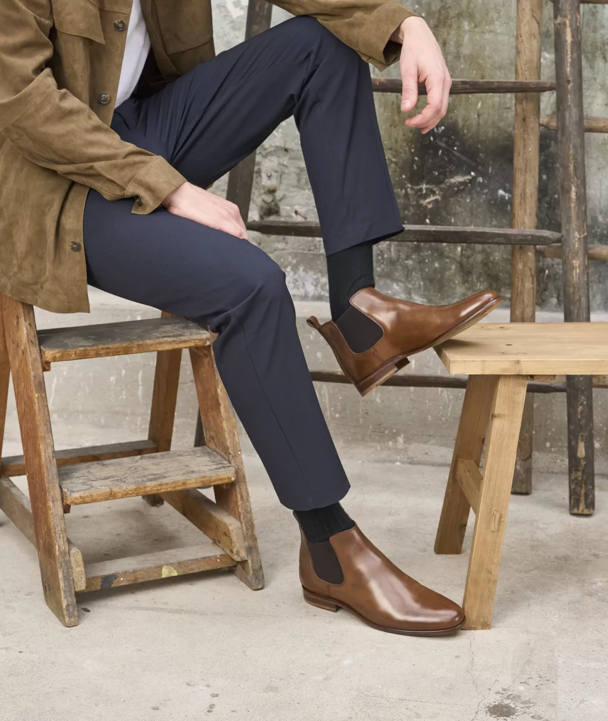 Discount Bottines chelsea en cuir patiné cognac Homme Bottines