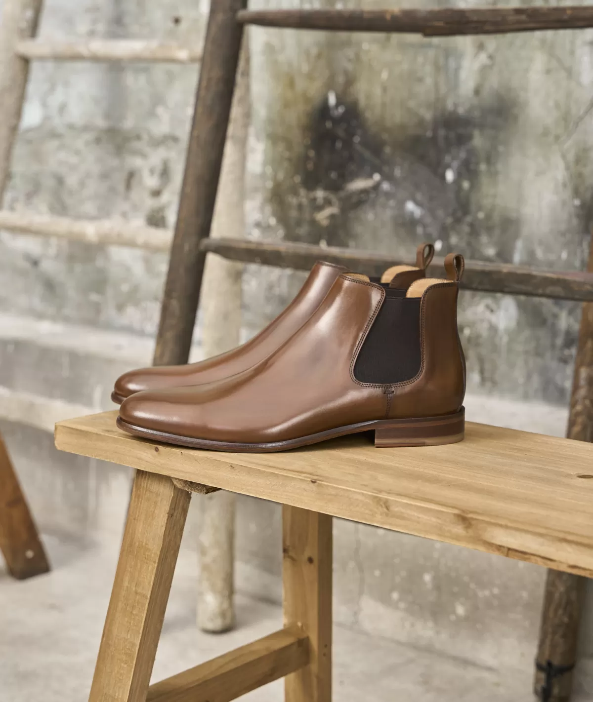 Discount Bottines chelsea en cuir patiné cognac Homme Bottines