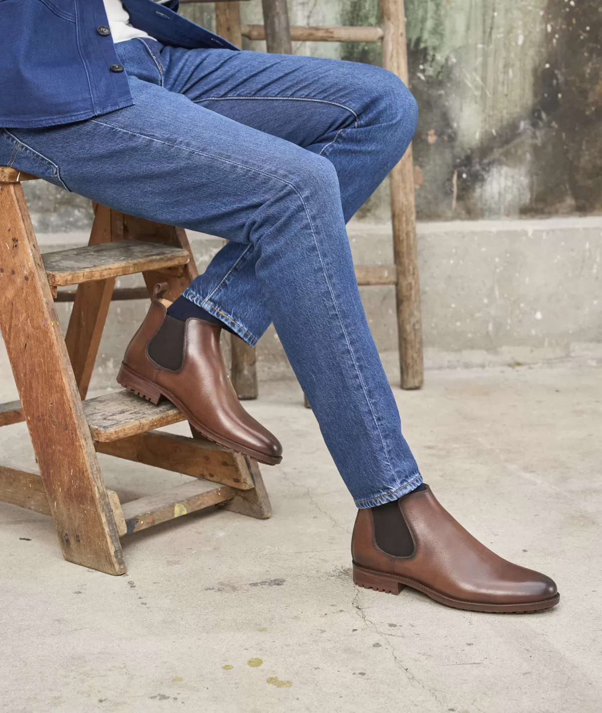 Hot Bottines chelsea homme en cuir marron grainé Homme Bottines