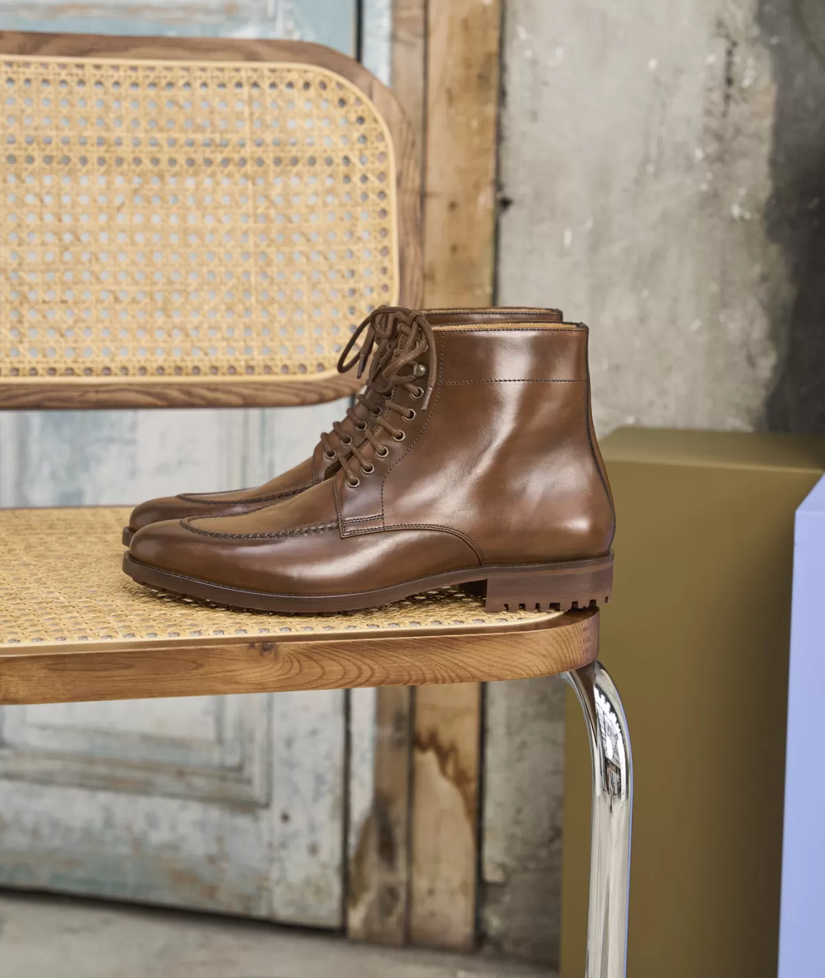 Hot Combat boots homme en cuir cognac Homme Combat Boots Homme
