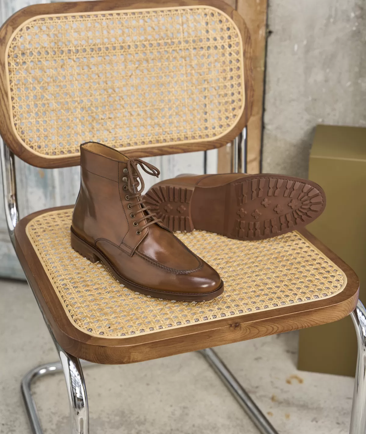 Hot Combat boots homme en cuir cognac Homme Combat Boots Homme