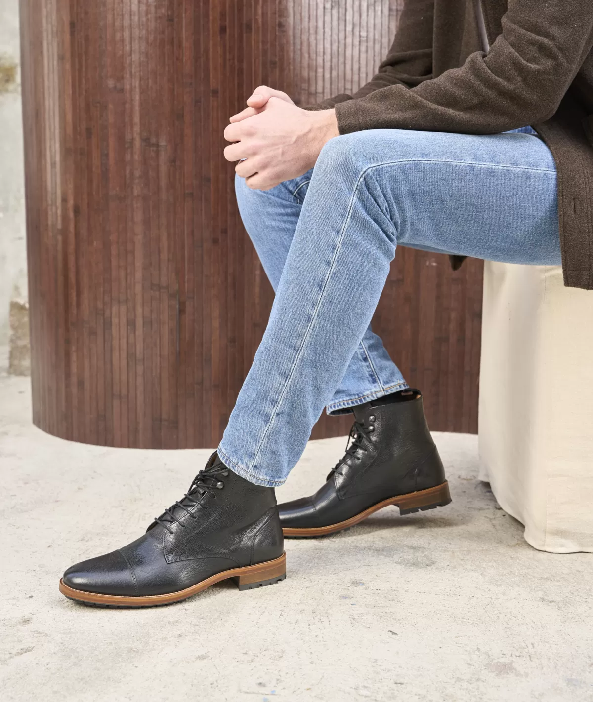 Discount Combat boots homme en cuir grainé texturé Homme Combat Boots Homme