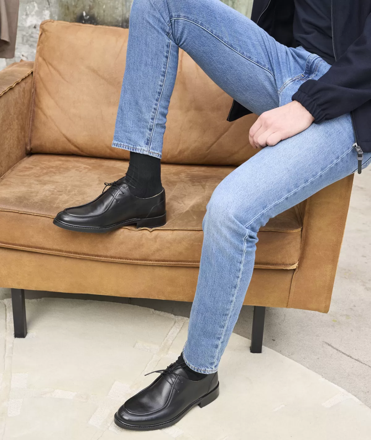 Cheap Derbies en cuir noir Homme Derbies Et Richelieu