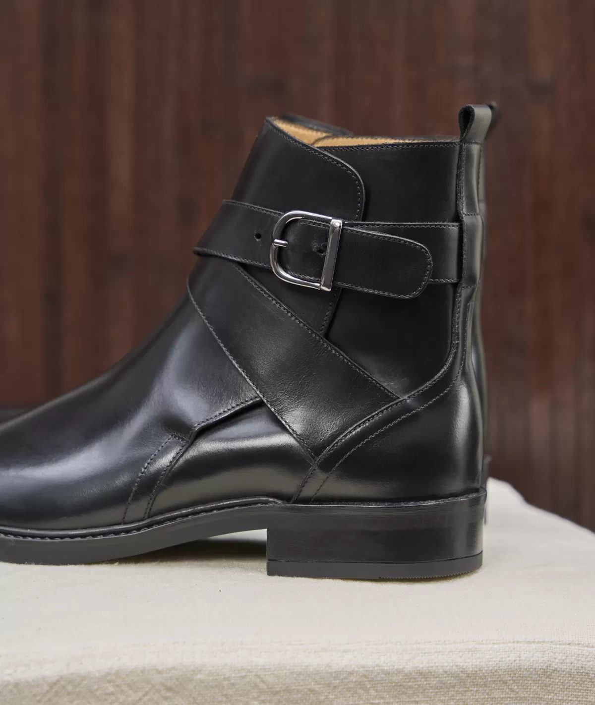Best Sale Jodhpur en cuir lisse noir Homme Bottines
