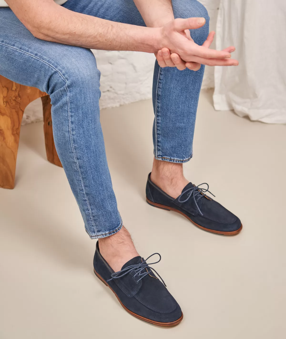 Outlet Mocassin bateau en daim marine Homme Mocassins
