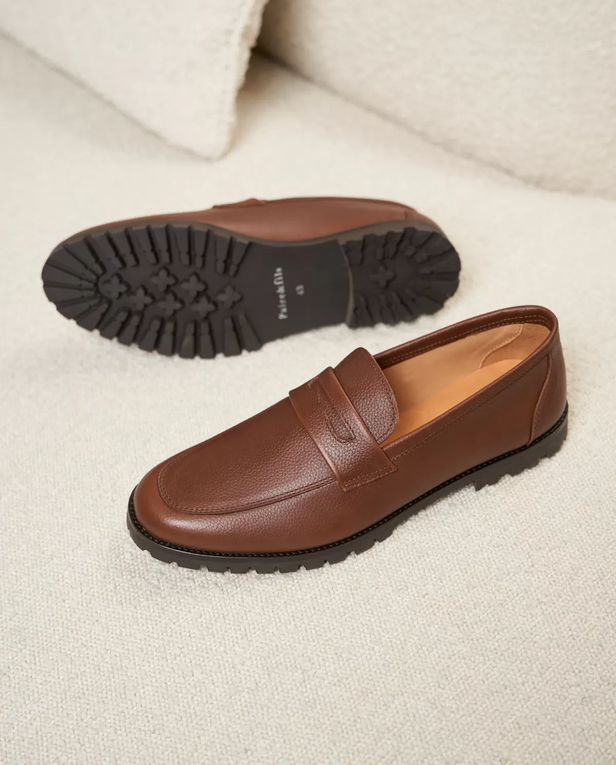 Flash Sale Mocassin en cuir grainé marron Homme Mocassins