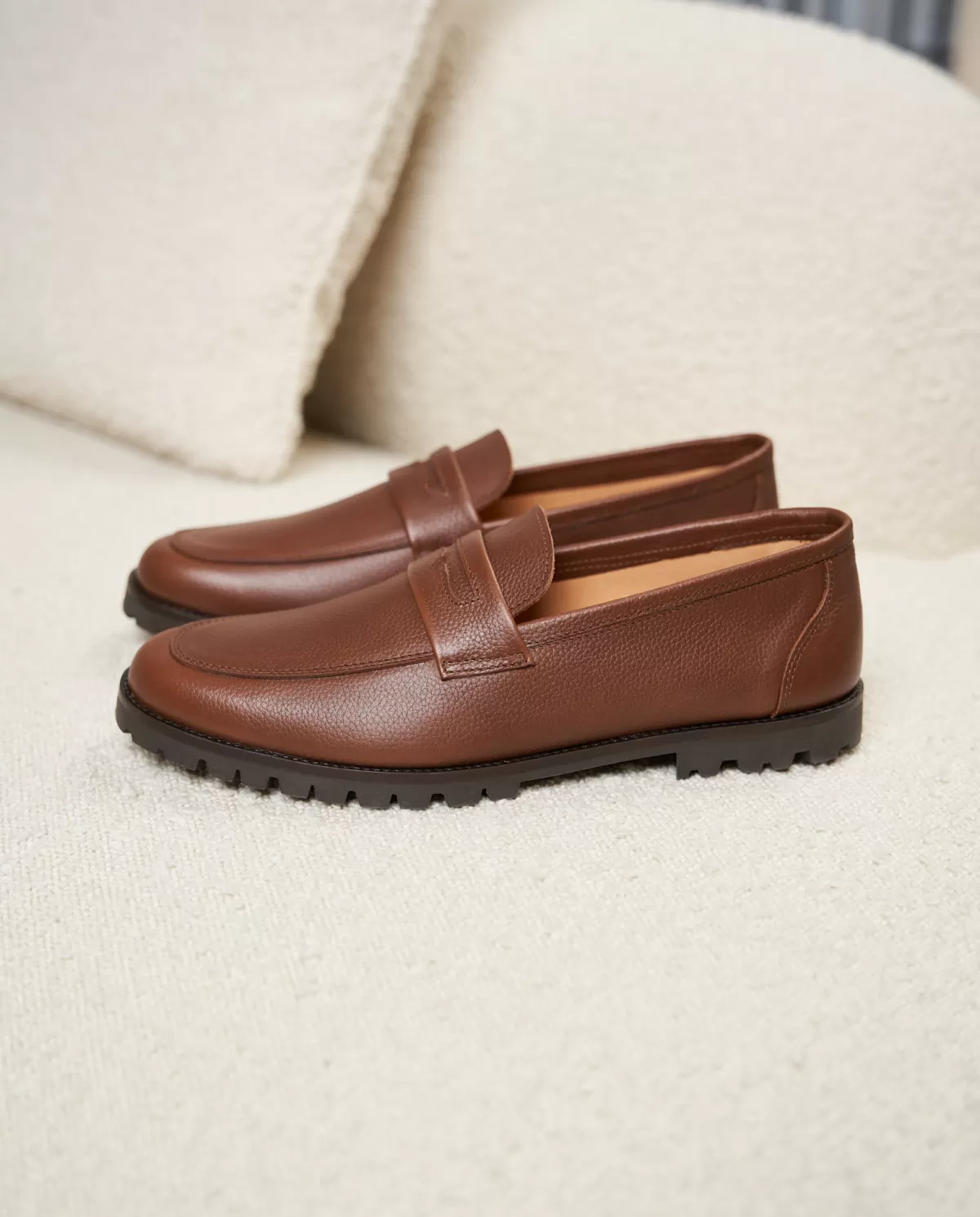 Flash Sale Mocassin en cuir grainé marron Homme Mocassins