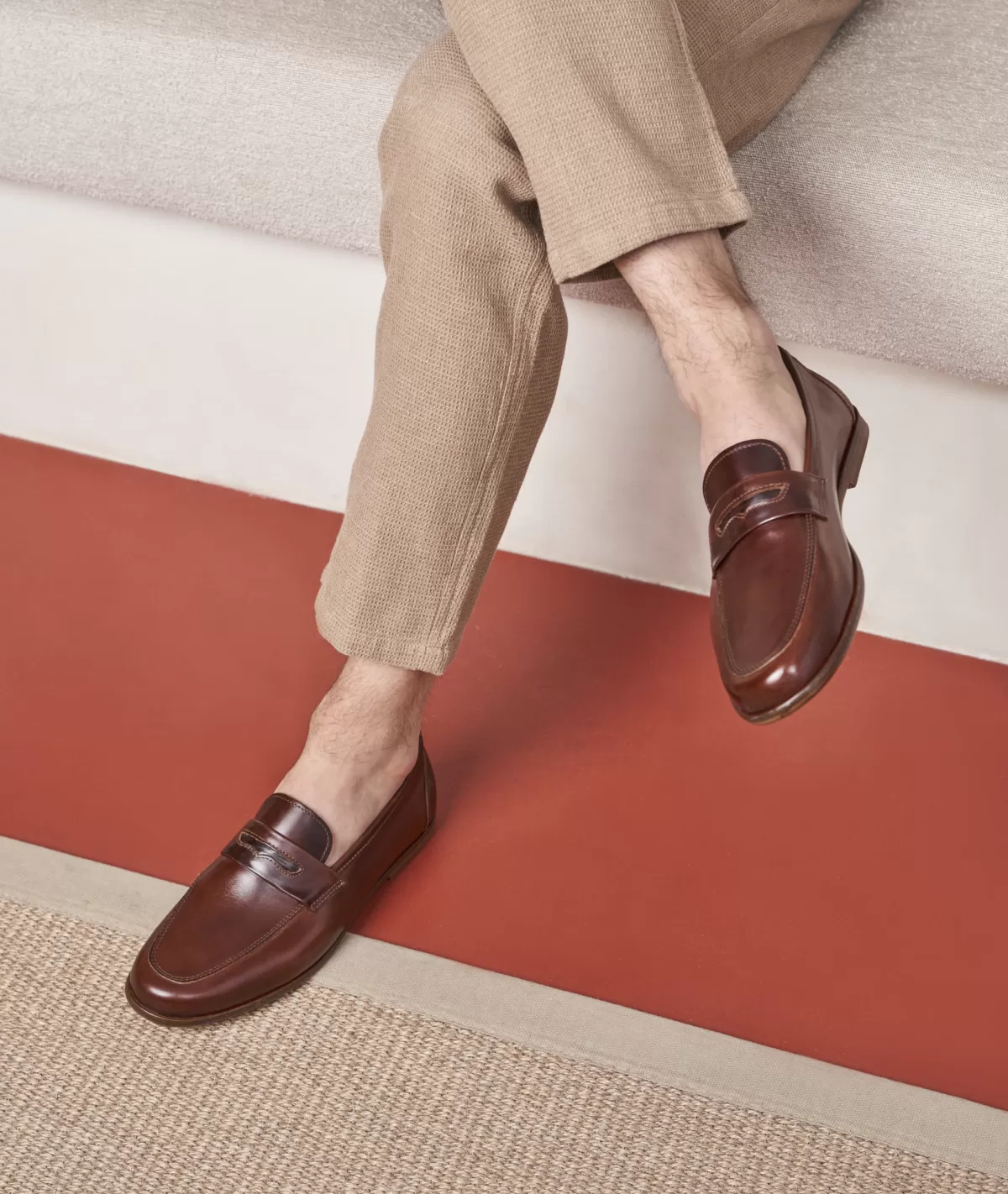 Fashion Mocassin en cuir patiné marron Homme Mocassins