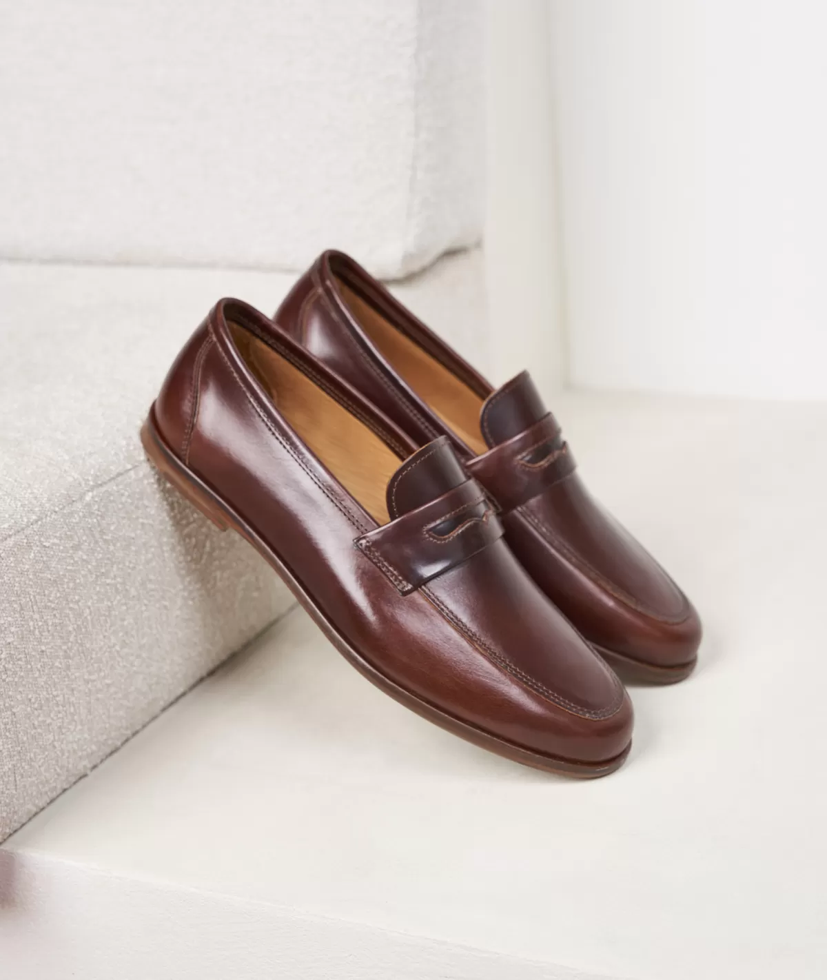Fashion Mocassin en cuir patiné marron Homme Mocassins