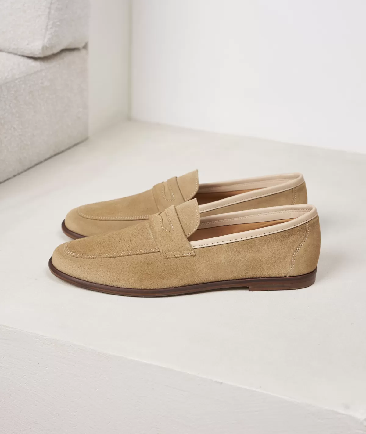 Clearance Mocassin en daim beige Homme Mocassins