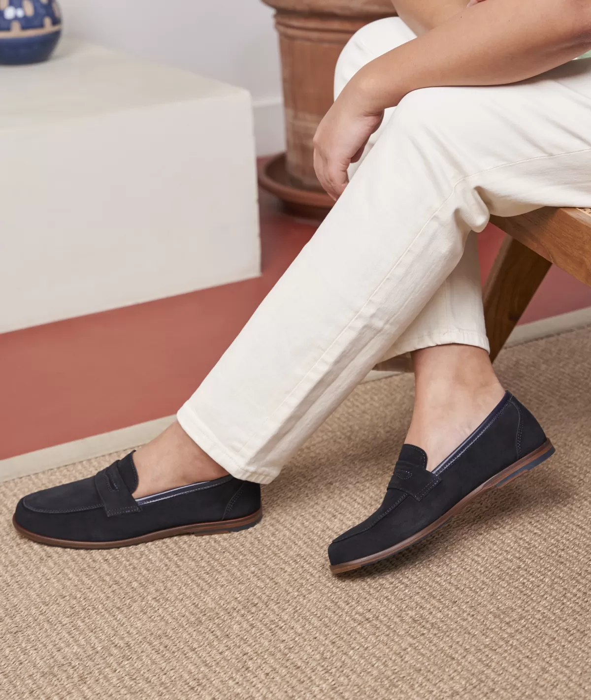 Cheap Mocassin femme en daim marine Femme Mocassins Et Derbies