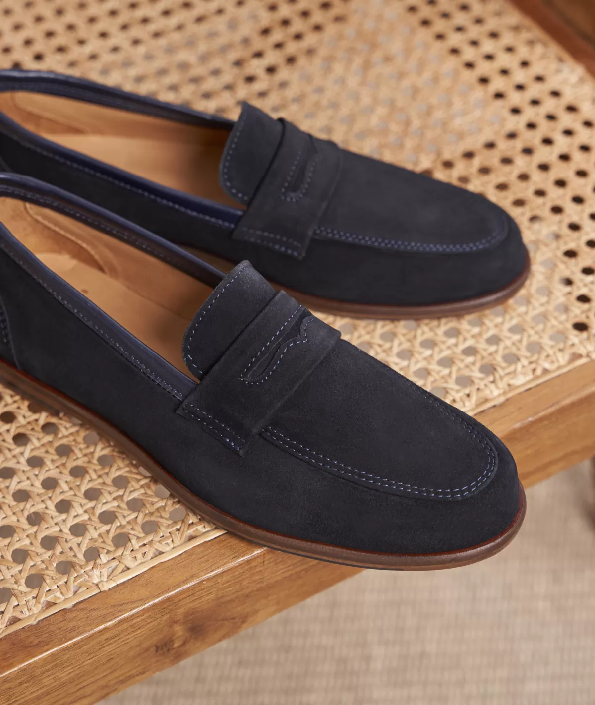 Cheap Mocassin femme en daim marine Femme Mocassins Et Derbies