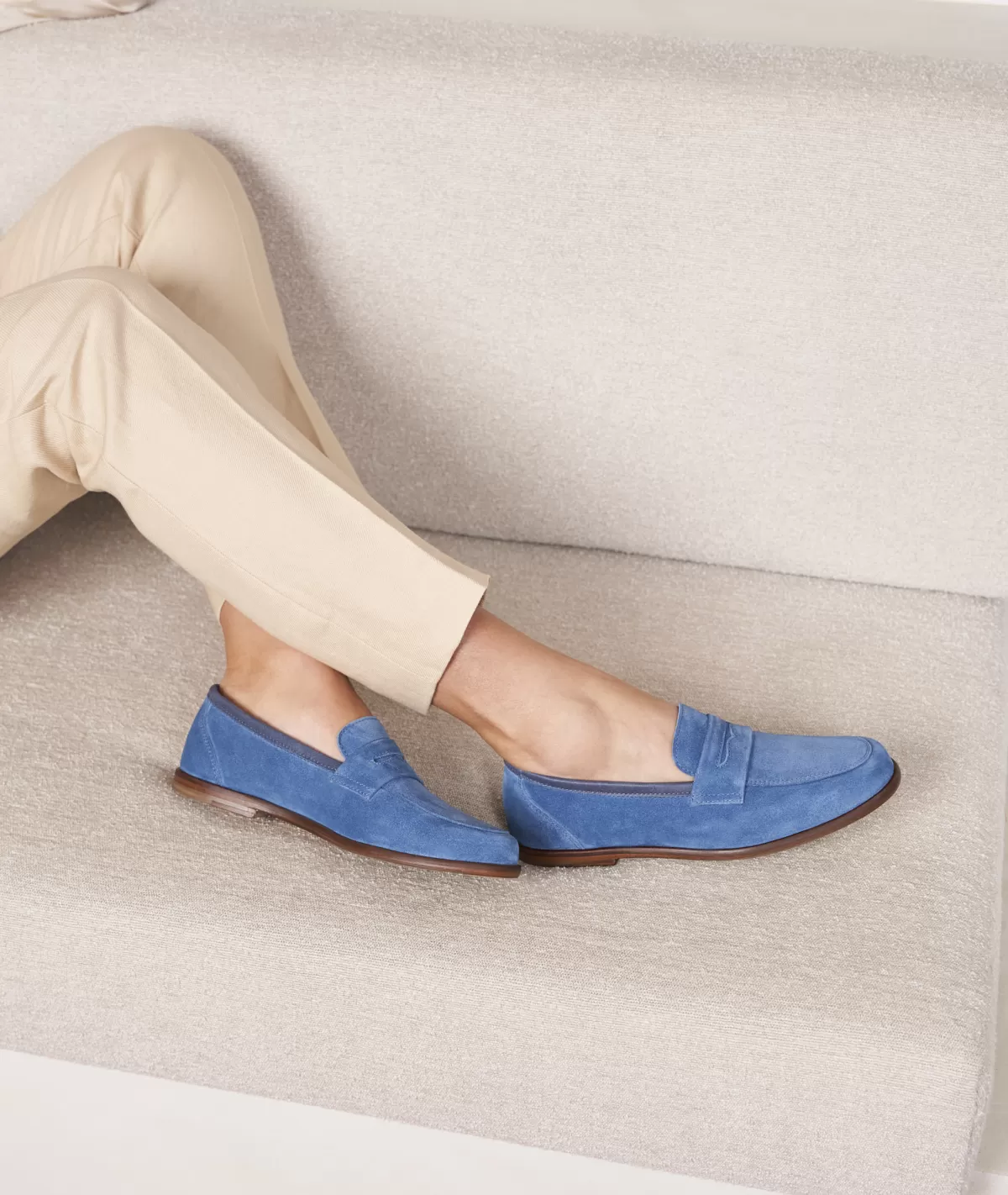 Outlet Mocassin femme en daim bleu ciel Femme Mocassins Et Derbies