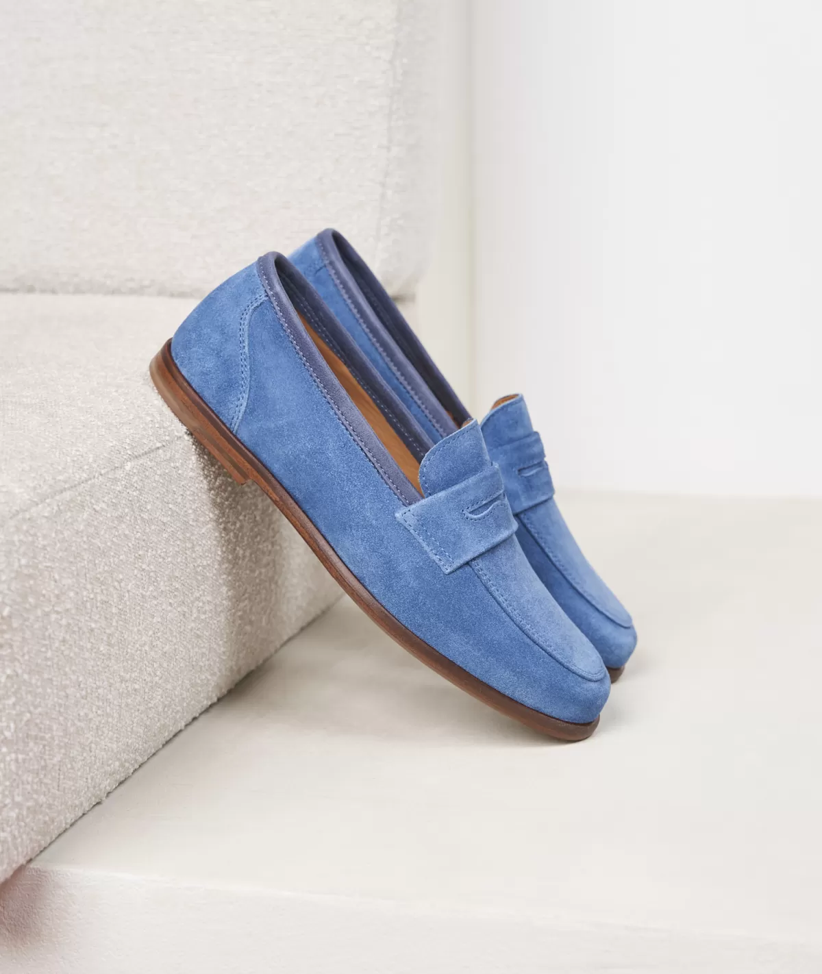 Outlet Mocassin femme en daim bleu ciel Femme Mocassins Et Derbies