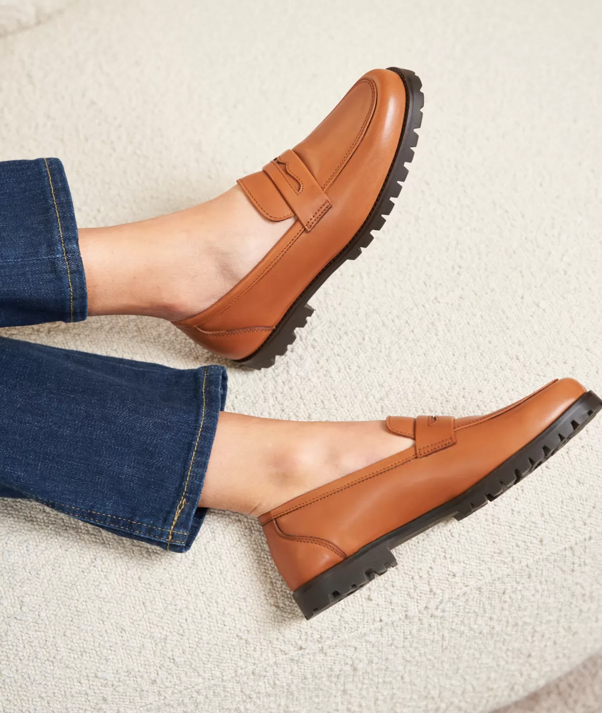 New Mocassin femme en cuir cognac Femme Mocassins Et Derbies