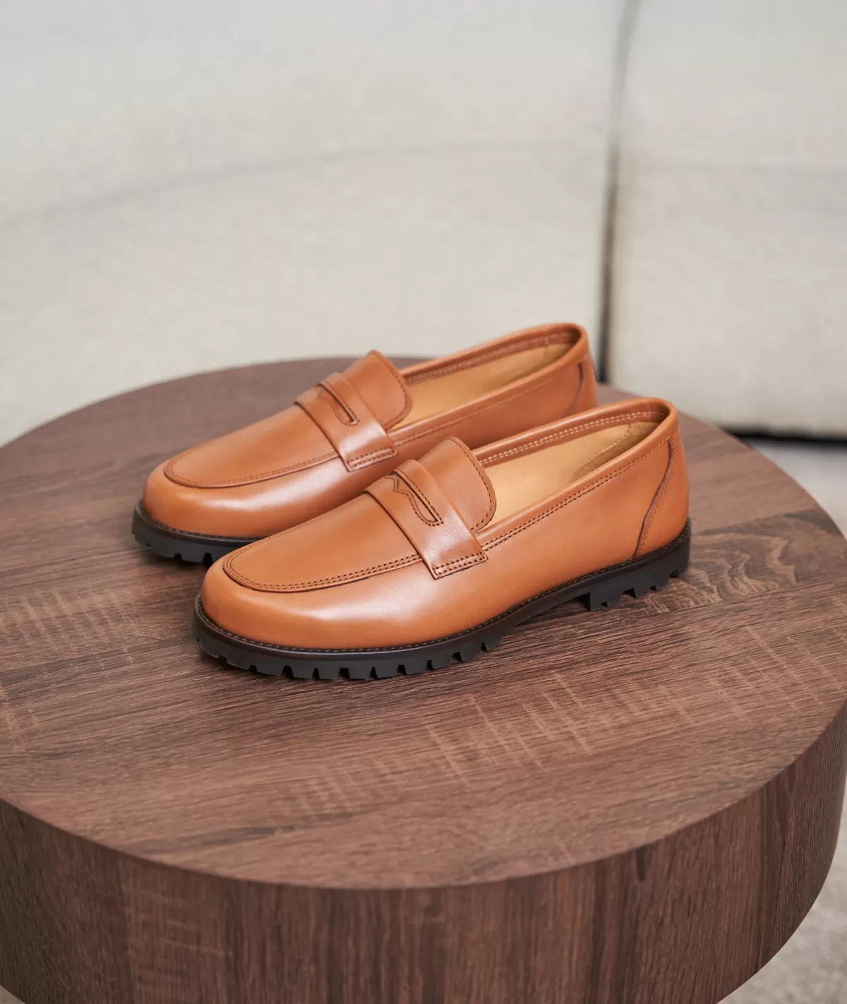New Mocassin femme en cuir cognac Femme Mocassins Et Derbies