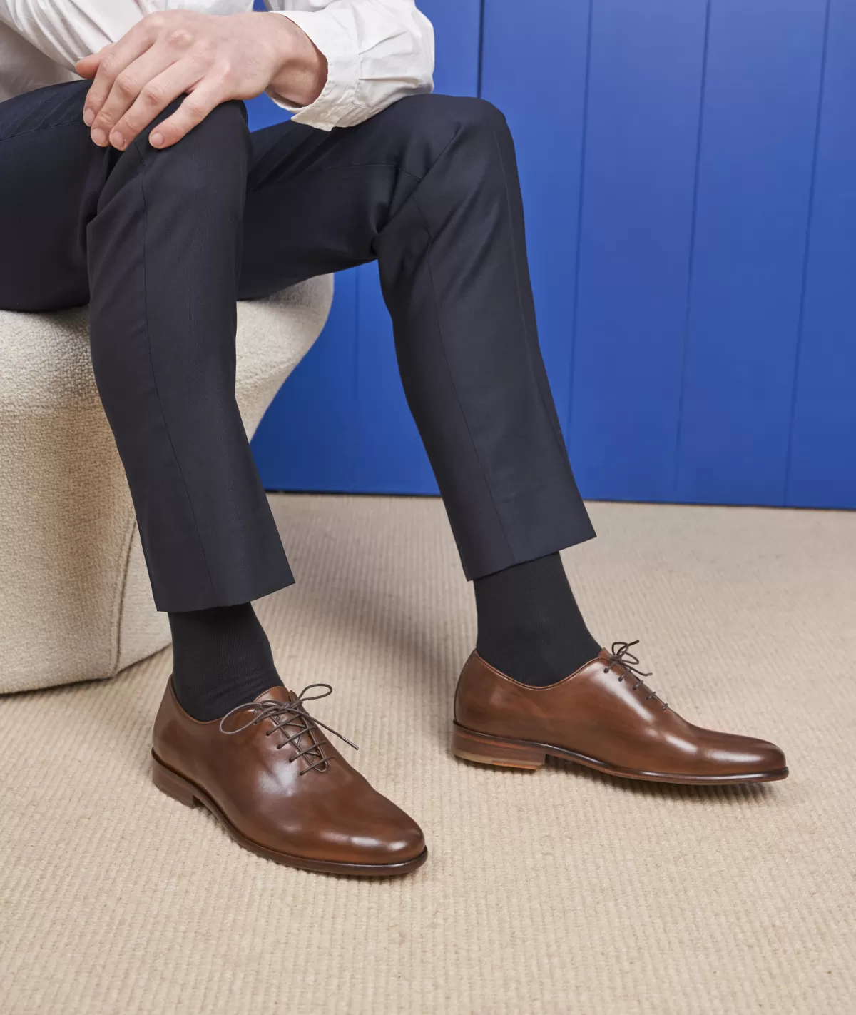 Sale Richelieu en cuir cognac patiné Homme Derbies Et Richelieu
