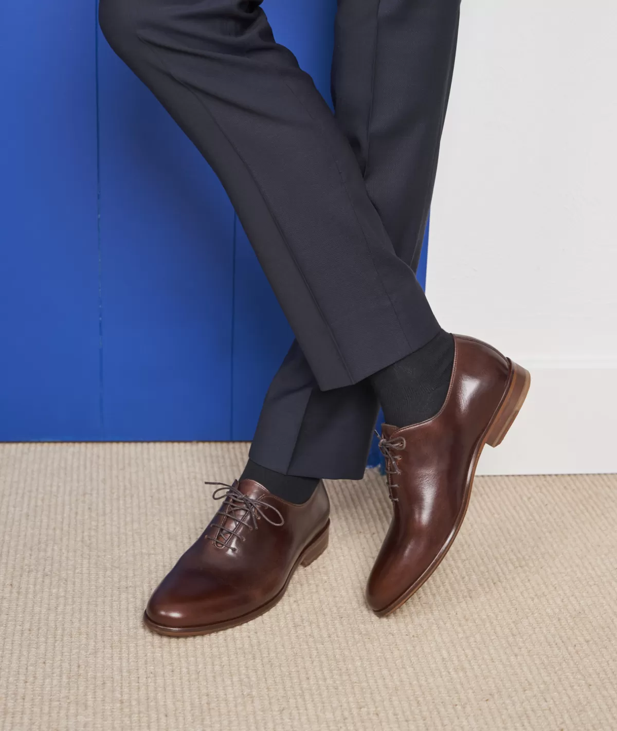 Cheap Richelieu en cuir marron patiné Homme Derbies Et Richelieu