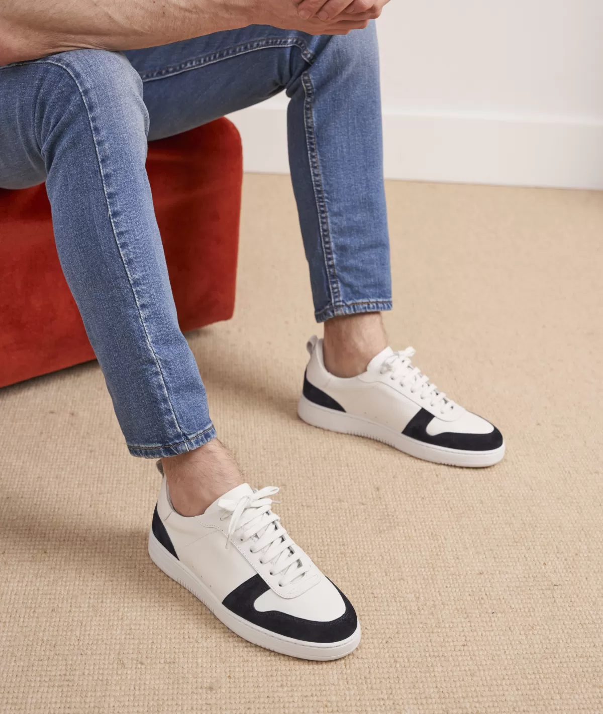 Fashion Sneakers en cuir blancet daim bleu marine Homme Sneakers