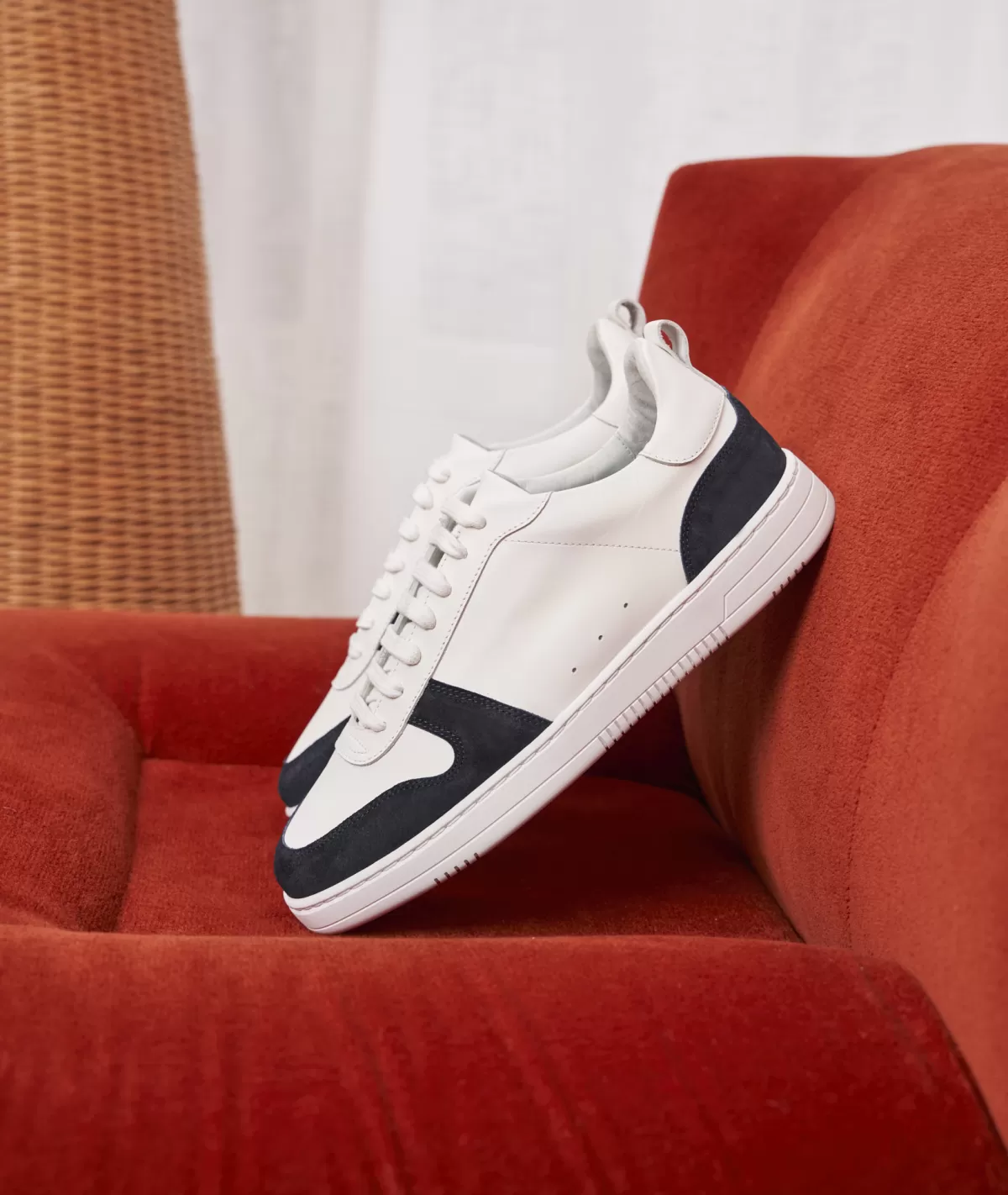 Fashion Sneakers en cuir blancet daim bleu marine Homme Sneakers