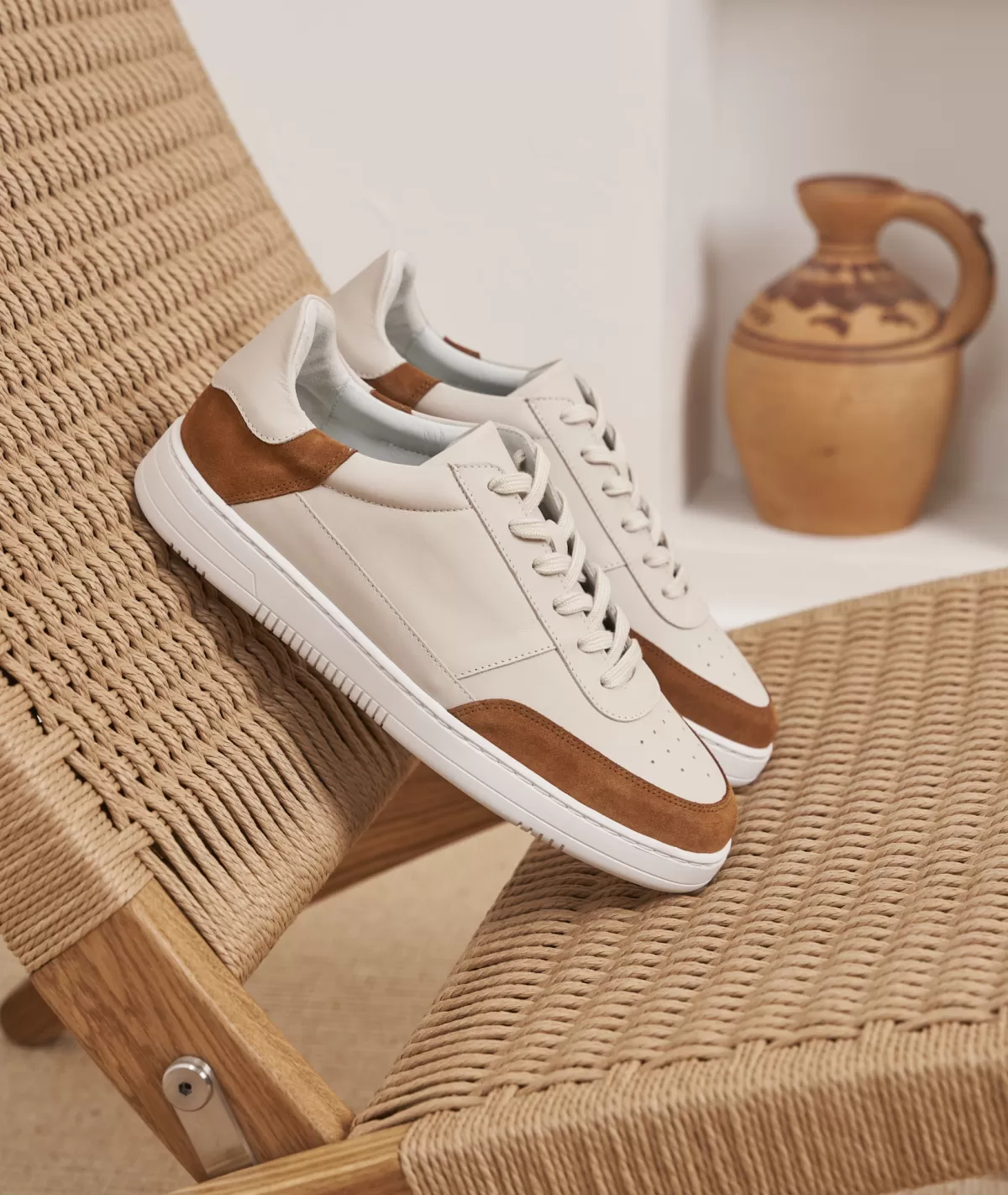 Hot Sneakers en cuir crèmeet daim Homme Sneakers